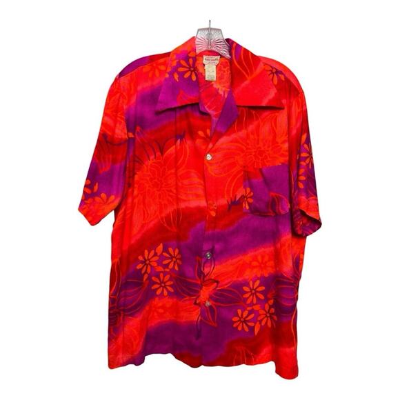 Vintage 60’s Isoshima's Hale Aloha Hawaiian Shirt Orange Pink Fuzzy Large - Picture 1 of 9
